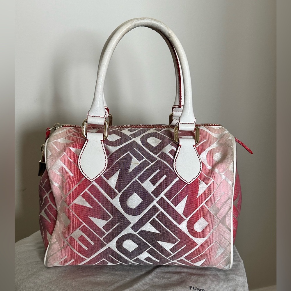 Fendi Pink Gradient Logo Satchel with White Handles - Picture 4 of 10
